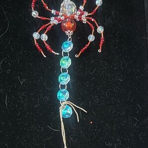 Red and Blue Beaded Spider Sun Catcher